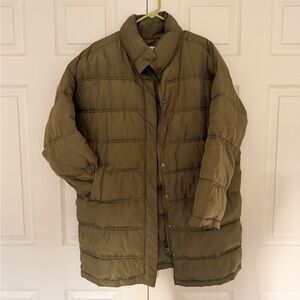 Carly Jean Los Angeles Olive Green Long Puffer Jacket